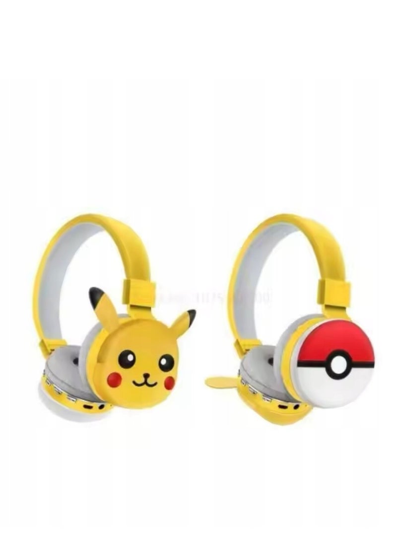 بوكيمون سماعات رأس Pokémon لاسلكية بلوتوث للأطفال بصوت X6D سماعات قابلة للطي للأطفال تقليل الضوضاء ؛ مناسبة لسماعات ستيريو للأطفال والهواتف المحمولة والأجهزة اللوحية بلون اصفر مع احمر - Image 1