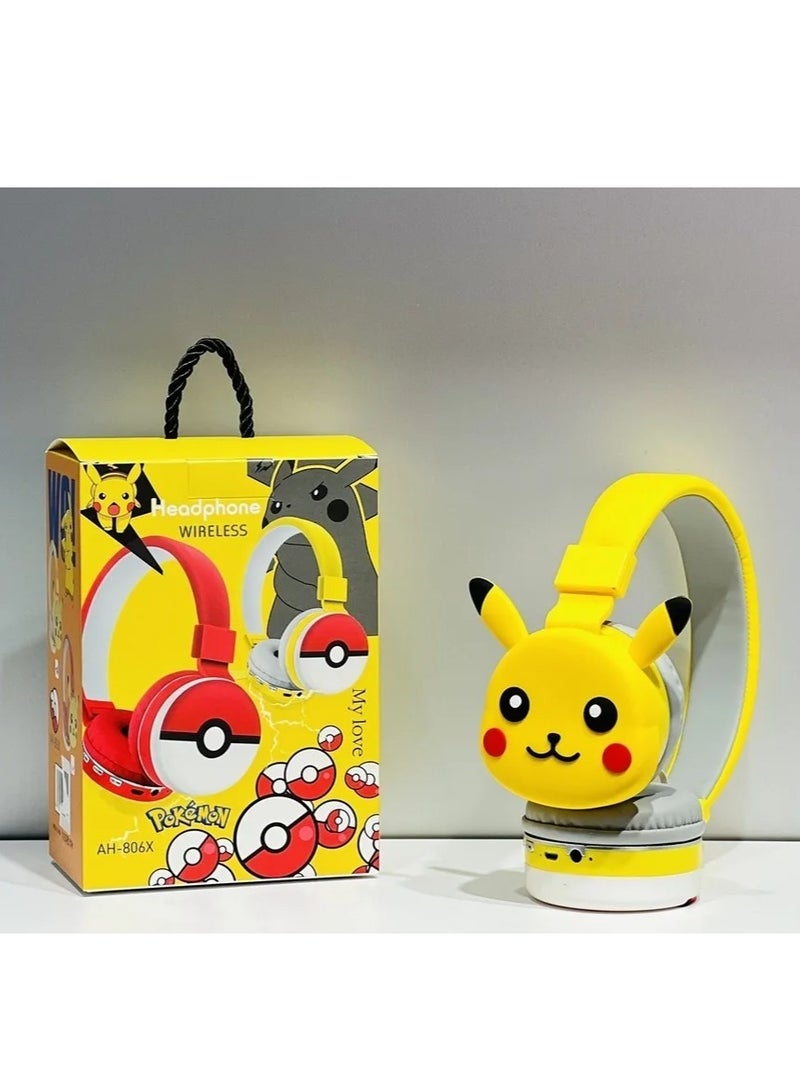 بوكيمون سماعات رأس Pokémon لاسلكية بلوتوث للأطفال بصوت X6D سماعات قابلة للطي للأطفال تقليل الضوضاء ؛ مناسبة لسماعات ستيريو للأطفال والهواتف المحمولة والأجهزة اللوحية بلون اصفر مع احمر - Image 2