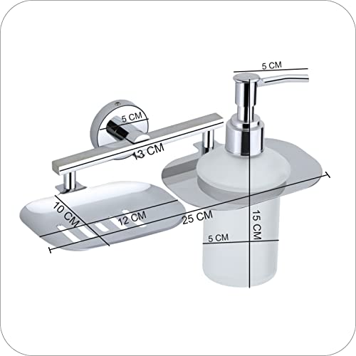 KANJAL Liquid soap Dispenser with soap case Holder for washbasin Liquid Dispenser and saop Dish for Bathroom soap Holders dispensers 37(304 Stainless Steel,Chrome Finish,Frosted Glass) - Image 3