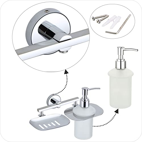 KANJAL Liquid soap Dispenser with soap case Holder for washbasin Liquid Dispenser and saop Dish for Bathroom soap Holders dispensers 37(304 Stainless Steel,Chrome Finish,Frosted Glass) - Image 5