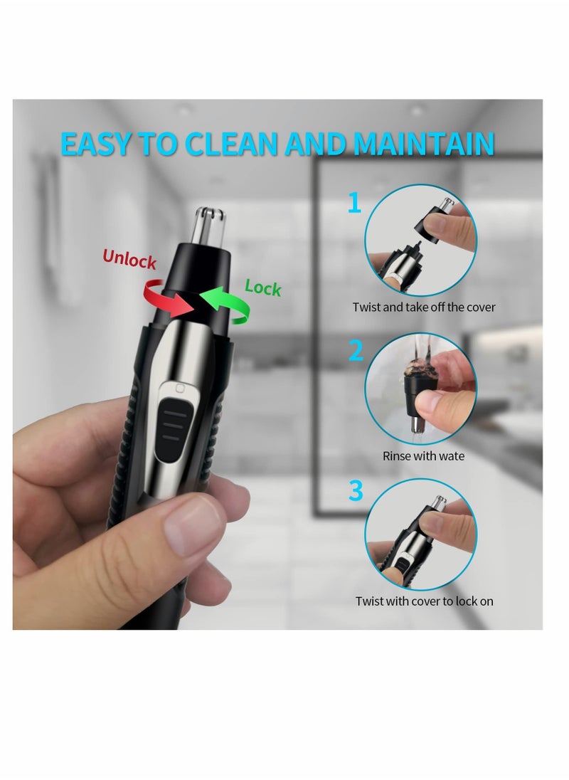 KASTWAVE - Nose Hair Trimmer and Ear Hair Trimmer, Professional Painless Eyebrow & Facial Hair Trimmer for Men Women, Battery-Operated Trimmer, Dual Edge Blades for Easy Cleansing (Black) - Image 1