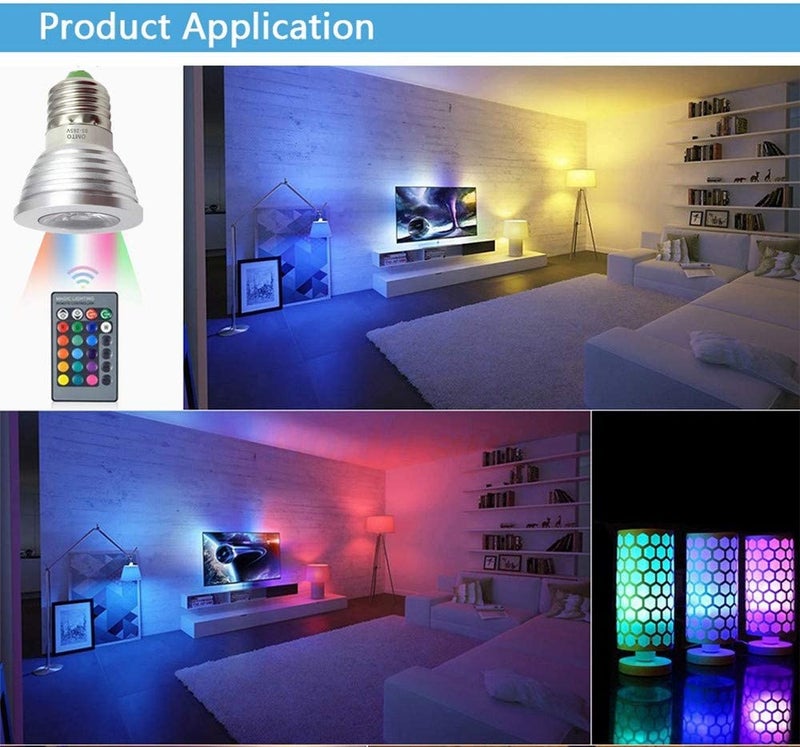 مصباح إضاءة ناري متغير اللون RGB قوة 3 واط ووصلة E27 مع تحكم عن بعد بالأشعة تحت الحمراء لإضاءة الأجواء، لمبات إضاءة LED ملونة قابلة للتوهج، 85-265 فولت - Image 5