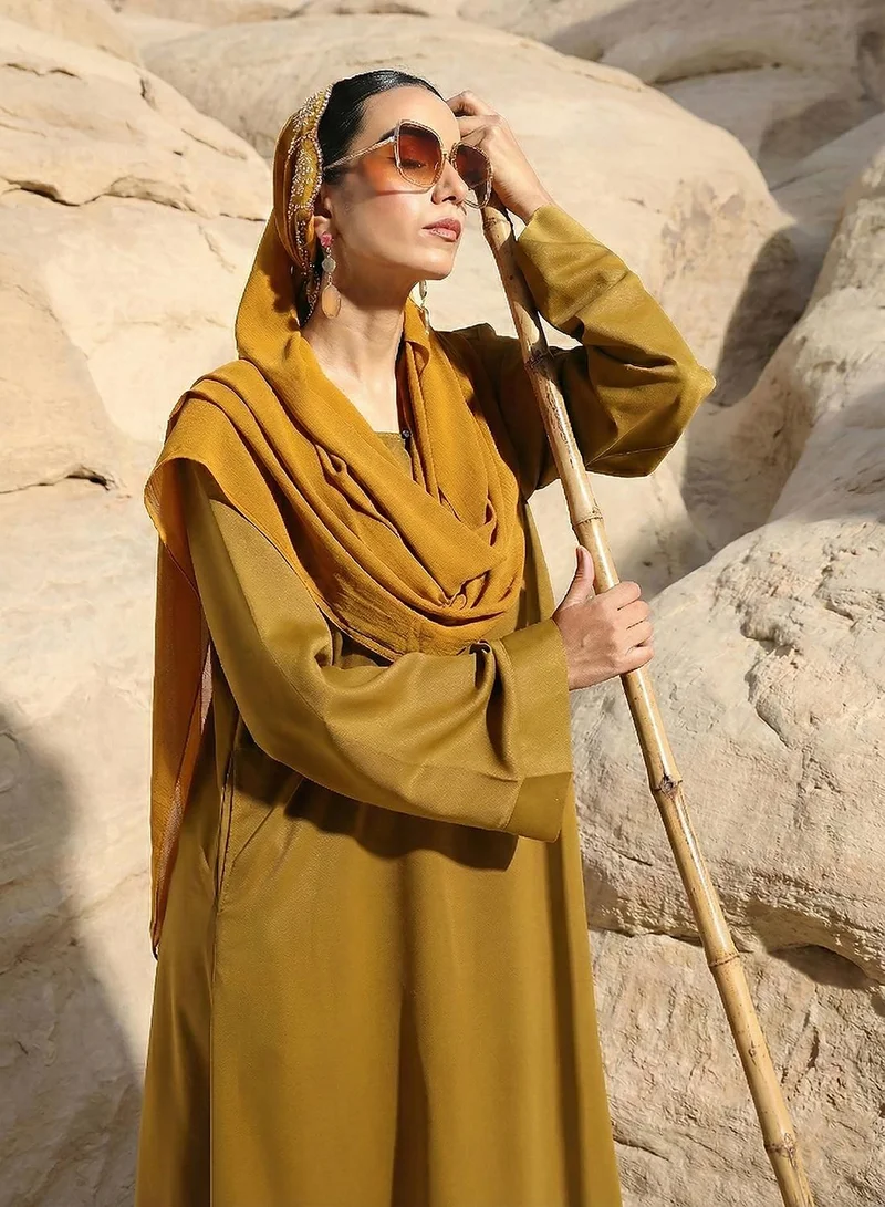 ISHIN Olive Abaya with Embellished Hijab