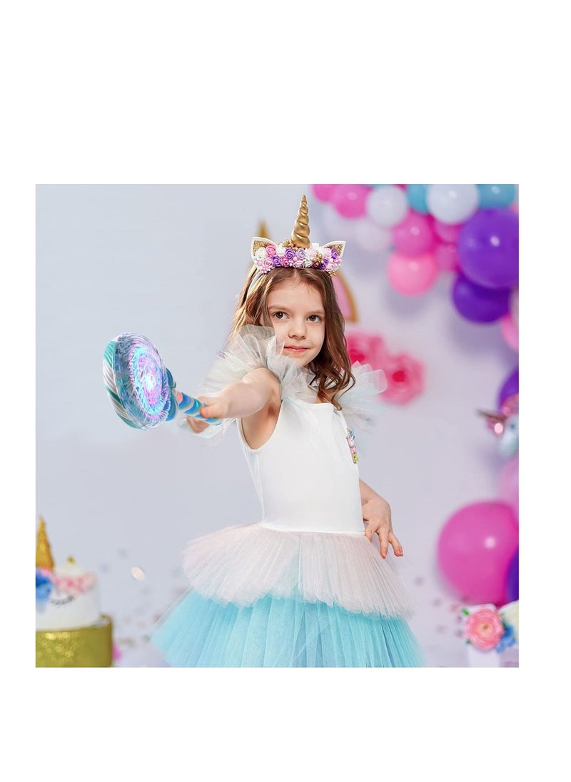 2 PCS Light Up Spinning Lollipop Wand, 12 Inch LED Princess Wand, Princess Glitter Light up Wand, Suitable for Pretend Play Prop, Carnival Prize (Pink, Blue）