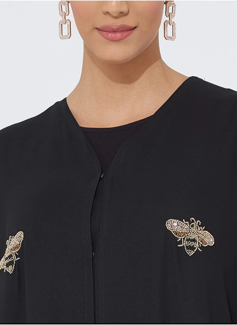 Rosette Abaya Embroidered Abaya With Gold Bee design