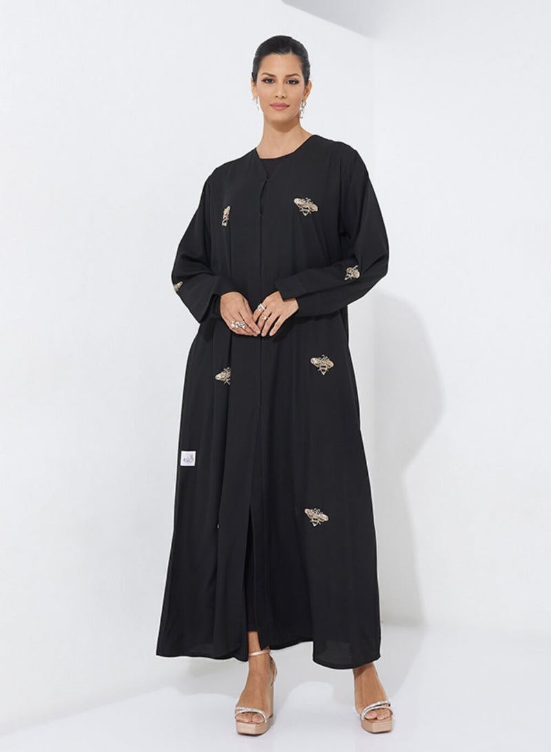 Rosette Abaya Embroidered Abaya With Gold Bee design - Image 1