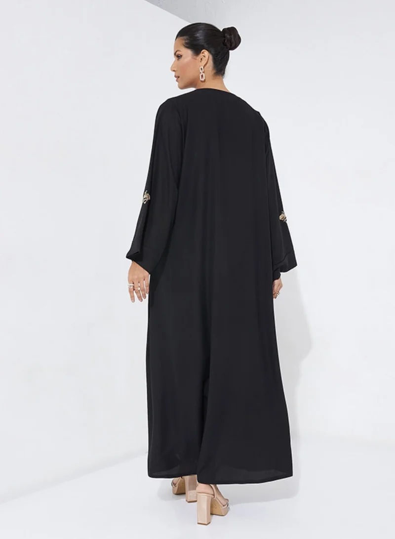 Rosette Abaya Embroidered Abaya With Gold Bee design
