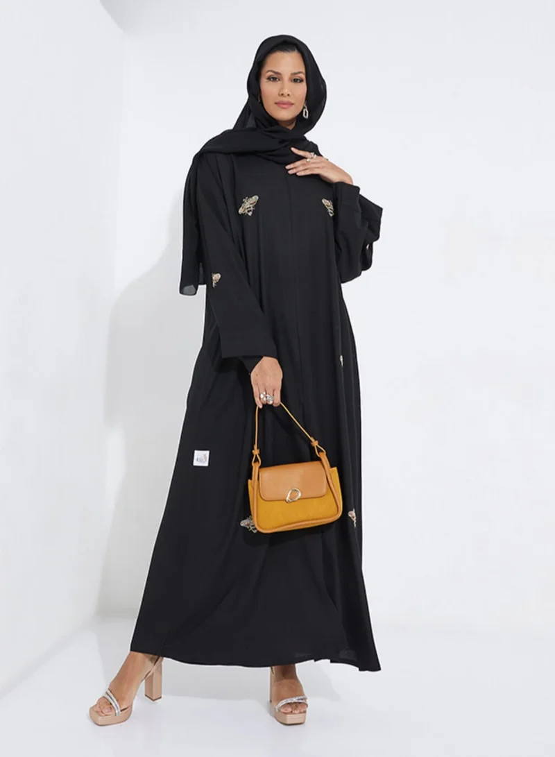 Rosette Abaya Embroidered Abaya With Gold Bee design