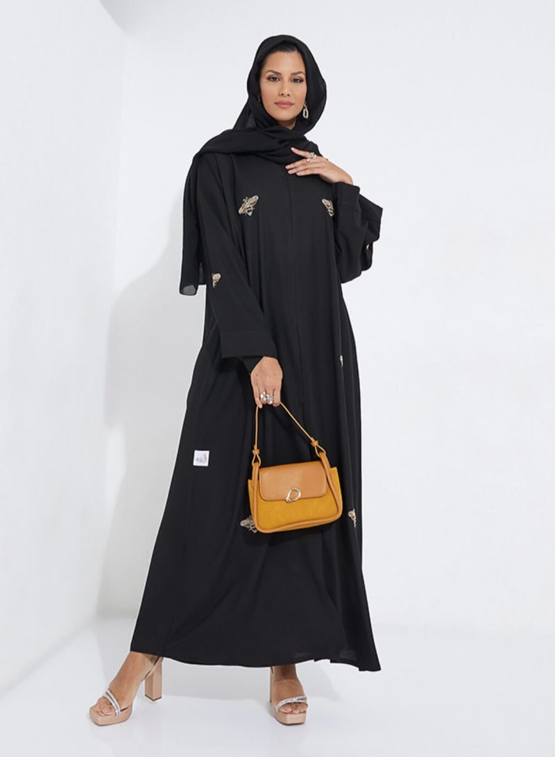Rosette Abaya Embroidered Abaya With Gold Bee design - Image 4