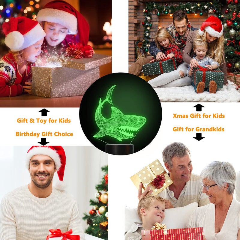 FULLOSUN Shark 3D Illusion Night Light Animal Touch Table Desk Lamp, with Remote Control 16 Colors Optical USB LED Nightlight for Kids Holiday Gift Room Decoration - Image 4
