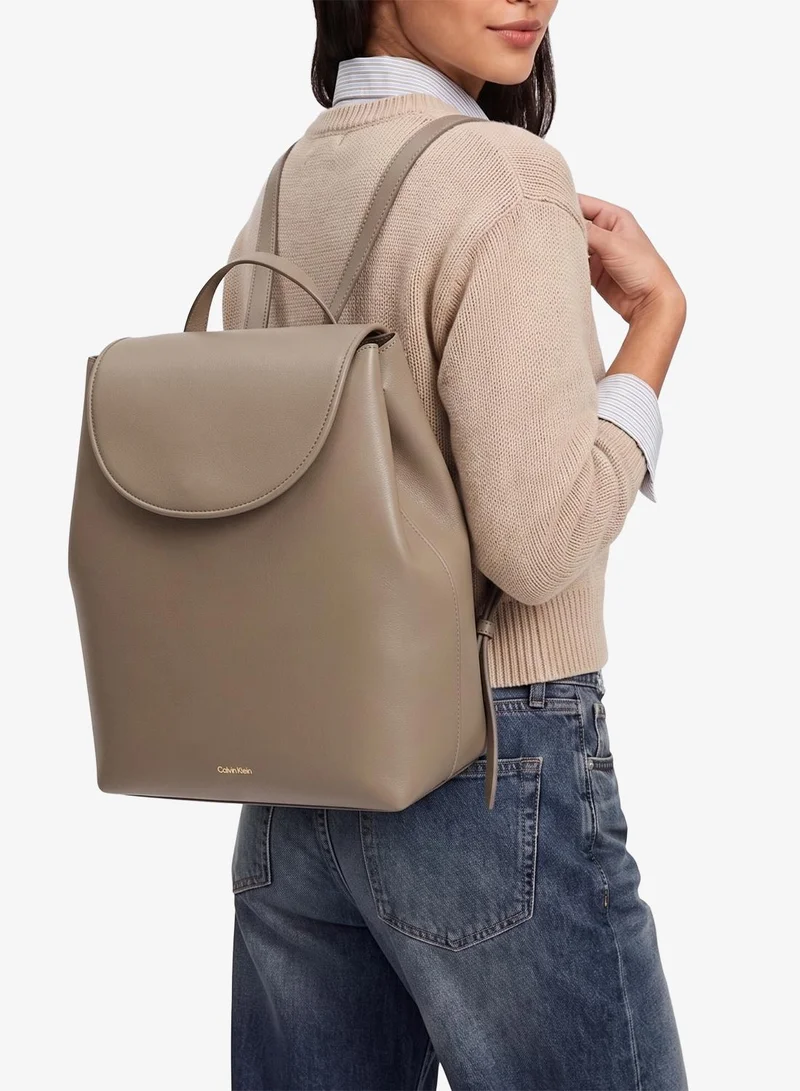 Calvin Klein Desert Taupe Large Foil Logo Flap Backpack for Women | Best Price UAE