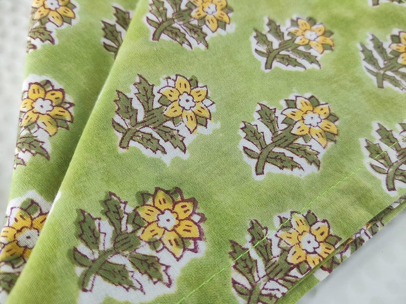 AVKA Studio Soft Washable Thin Cotton Dinner Napkins 18x18 inches  Set of 12  Everyday Use or Dinner Party and Events  Green and Yellow Floral Lightweight Indian Block Print Fabric - Image 3