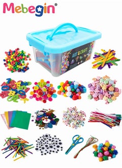 MEBEGIN 800+ PCS Handmade DIY Arts and Crafts Supplies Kit with Storage Box Material Set with EVA Letter Stars Sticker Feather Ice Cream Sticks Button Hair Ball Crafts Accessories Kits Sets For Kids Education  - Image 1