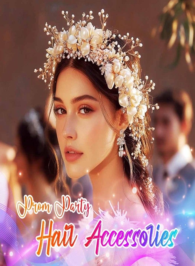 Yean Gold Butterfly Wedding Headband Red Flower Fairy Tiara Headpiece Pearl Bridal Hair Accoessories for Women - Image 4