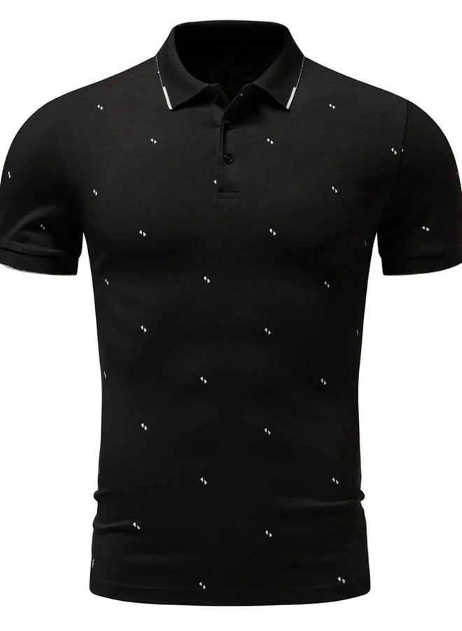 Take Two Men Black Graphic Print Short Sleeve Polo T-Shirt and Shorts Co-Ords