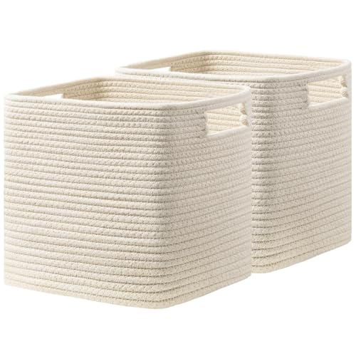 UBBCARE Set of 2 Kallax Storage Cubes13 15 13 Inch Cotton Rope Basket for Shelves Toys Book Cube Storage Bin with Handles Woven Storage Basket for Organizing Beige - Image 1
