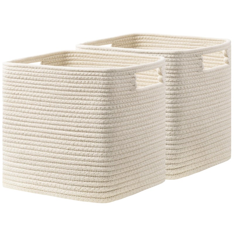 UBBCARE Set of 2 Kallax Storage Cubes13 15 13 Inch Cotton Rope Basket for Shelves Toys Book Cube Storage Bin with Handles Woven Storage Basket for Organizing Beige - Image 2