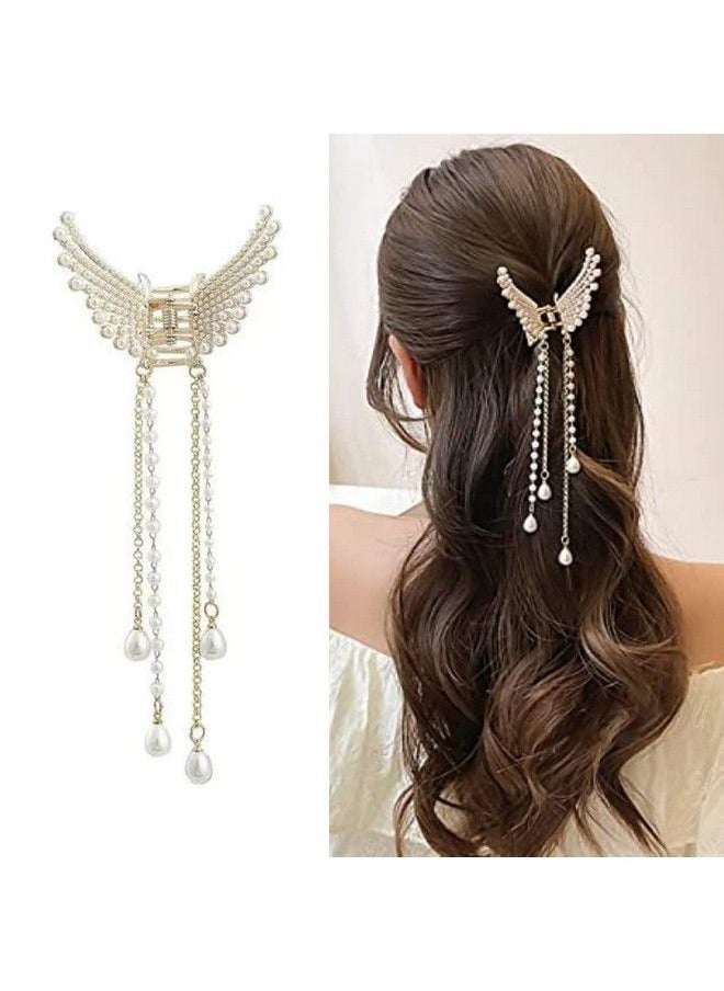 Dazzle - Pearl Tassel Butterfly Style Hair Claw Clip Metal Clutcher Claw Clamps Korean Style Wedding Hair Accessories For Girls And Woman (Pack Of 1 Pearl Edition) - Image 1