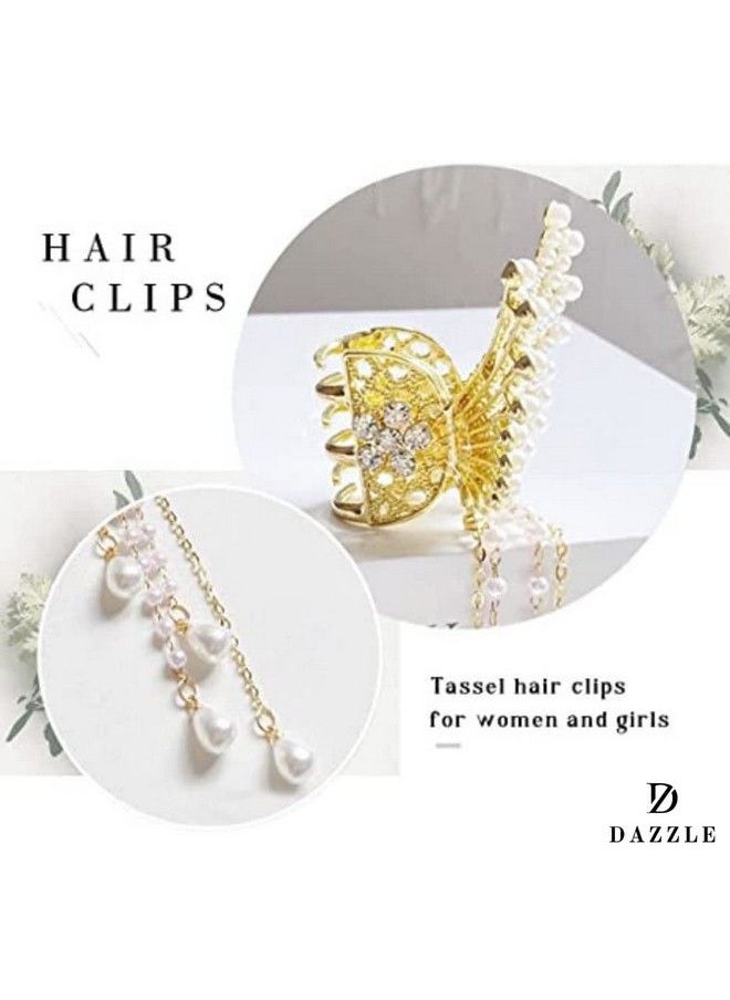 Dazzle - Pearl Tassel Butterfly Style Hair Claw Clip Metal Clutcher Claw Clamps Korean Style Wedding Hair Accessories For Girls And Woman (Pack Of 1 Pearl Edition) - Image 1