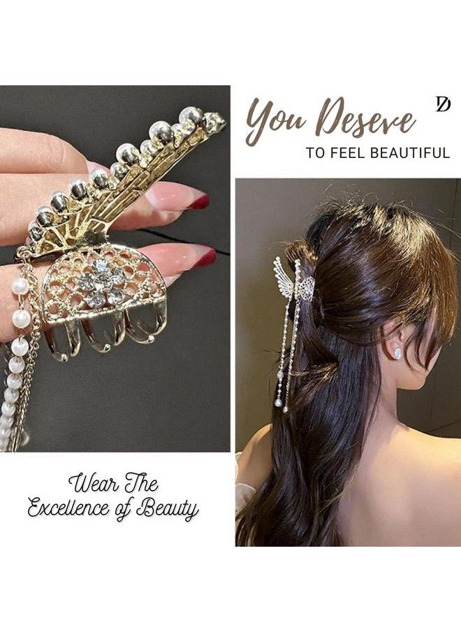 Dazzle - Pearl Tassel Butterfly Style Hair Claw Clip Metal Clutcher Claw Clamps Korean Style Wedding Hair Accessories For Girls And Woman (Pack Of 1 Pearl Edition) - Image 1