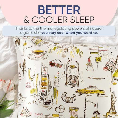 Blissy Silk Pillowcase - 100% Pure Mulberry Silk - 22 Momme 6A High-Grade Fibers - Silk Pillow Cover for Hair & Skin - Regular, Queen & King (Nicole Miller - NY to Paris, King) - Image 5