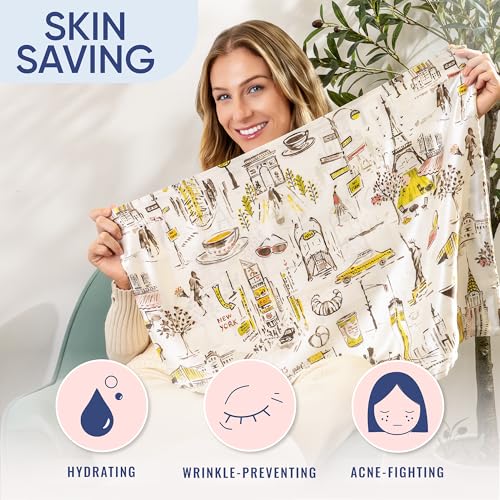 Blissy Silk Pillowcase - 100% Pure Mulberry Silk - 22 Momme 6A High-Grade Fibers - Silk Pillow Cover for Hair & Skin - Regular, Queen & King (Nicole Miller - NY to Paris, King) - Image 4
