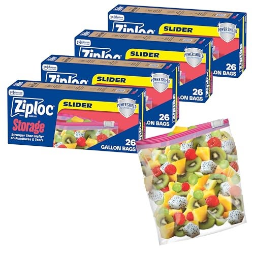 Ziploc Gallon Food Storage Slider Bags, Power Shield Technology for More Durability, 104 Bags Total - Image 1