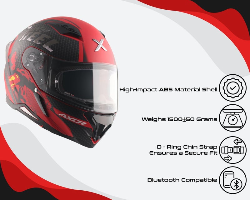 Axor Hunter DC Superman ISI ECE and DOT Certified Gloss Finish Full Face Helmet for Men with Pinlock Fitted Clear Visor and Stylish Ducktail Spoiler-Dull Red Black-L - Image 5