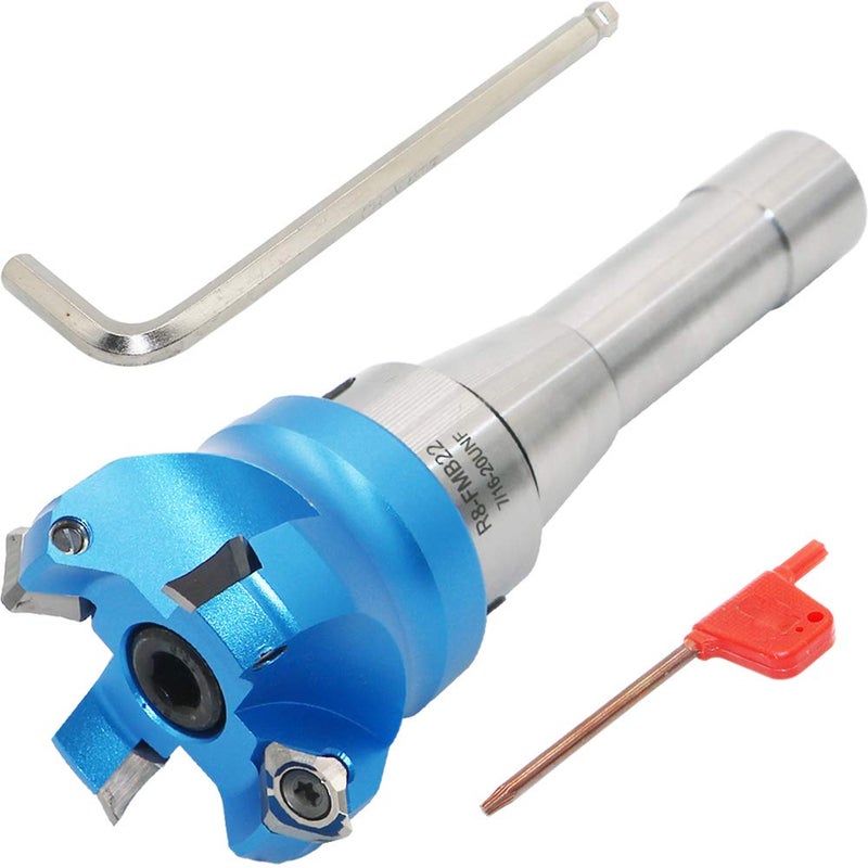 LingGan 2 Inch Face Milling Cutter Aluminum KM12 50MM CNC End Milling Cutter Holder + R8-FMB22 Shank Face Shell Mill Arbor + 4pcs SEHT1204 Carbide Inserts + 8mm Hexagon Wrench + T20 Wrench CNC Machine Tools - Image 2
