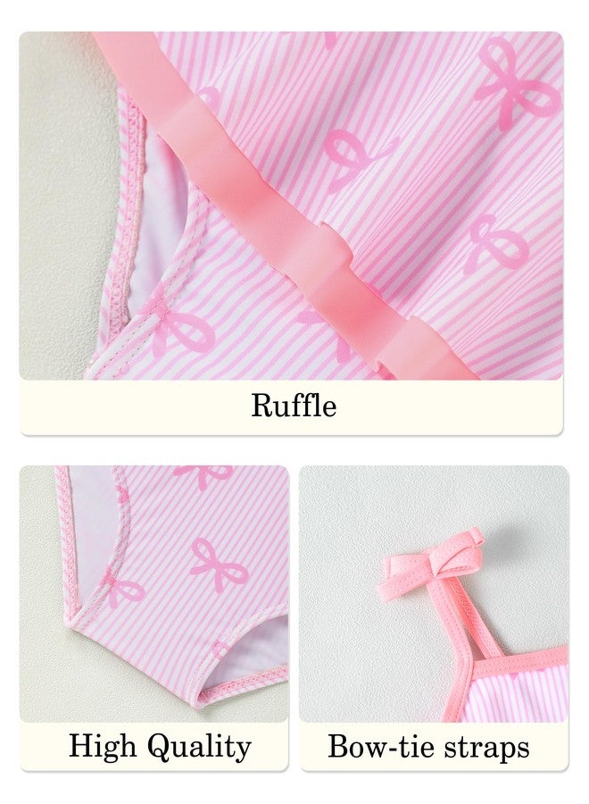 Hipea Baby Swimsuit Girl One Piece Ruffled Girls Bathing Suit Bow Stra Print Swimwear 2t Swimsuit Girl Light Pink - Image 3