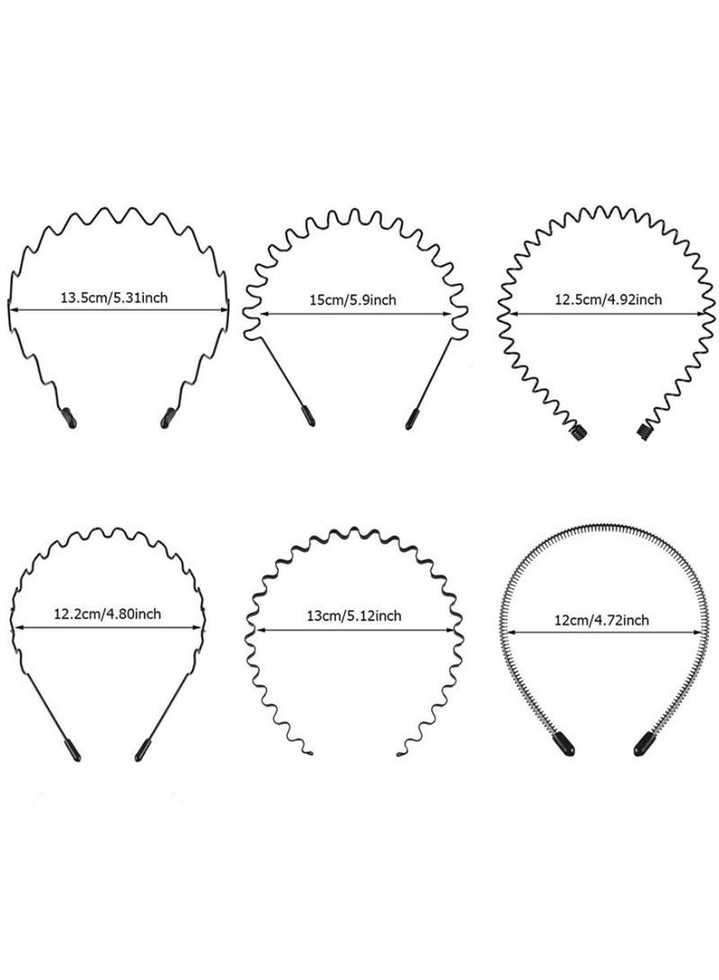 خاجول 6 قطع من عصابات الرأس المعدنية المموجة، طوق شعر ربيعي، عصابات شعر رياضية عصرية للجنسين، لون أسود، مرنة غير قابلة للانزلاق، إكسسوارات بسيطة لأغطية الرأس - Image 3