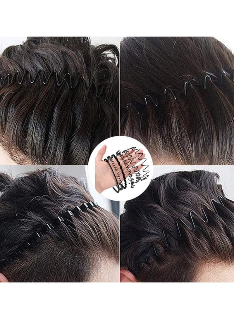 خاجول 6 قطع من عصابات الرأس المعدنية المموجة، طوق شعر ربيعي، عصابات شعر رياضية عصرية للجنسين، لون أسود، مرنة غير قابلة للانزلاق، إكسسوارات بسيطة لأغطية الرأس - Image 5