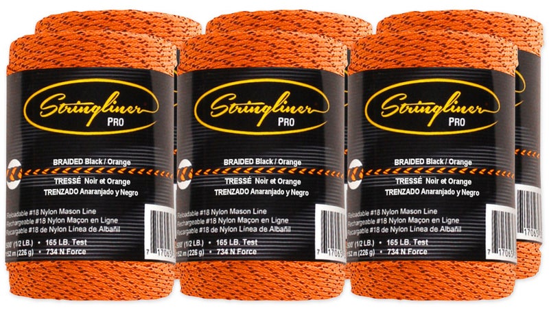Stringliner Braided Mason Line Replacement Roll Contractor Pack 500' - Black/Orange (Pack of 6) - SL35491CPK - Image 1