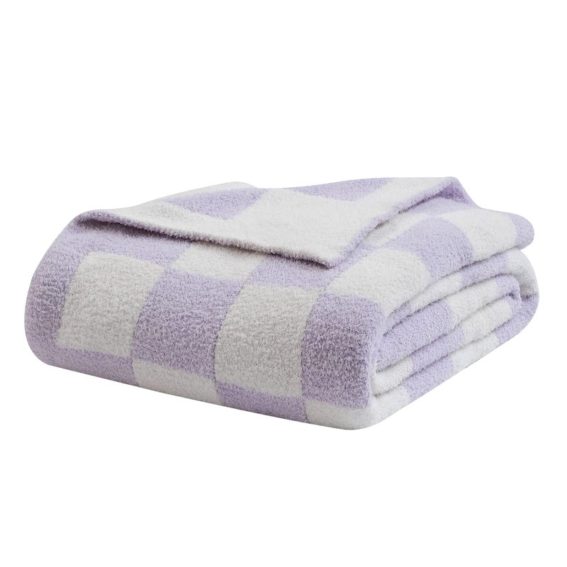 bearberry bearberry Fuzzy Checkerboard Grid Throw Blanket Soft Cozy Warm Microfiber All Season Blanket Decor for Couch Sofa Bed Travel Home (Purple  50''x60'')  - Image 1
