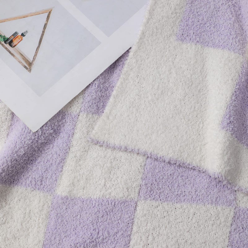 bearberry bearberry Fuzzy Checkerboard Grid Throw Blanket Soft Cozy Warm Microfiber All Season Blanket Decor for Couch Sofa Bed Travel Home (Purple  50''x60'')  - Image 4