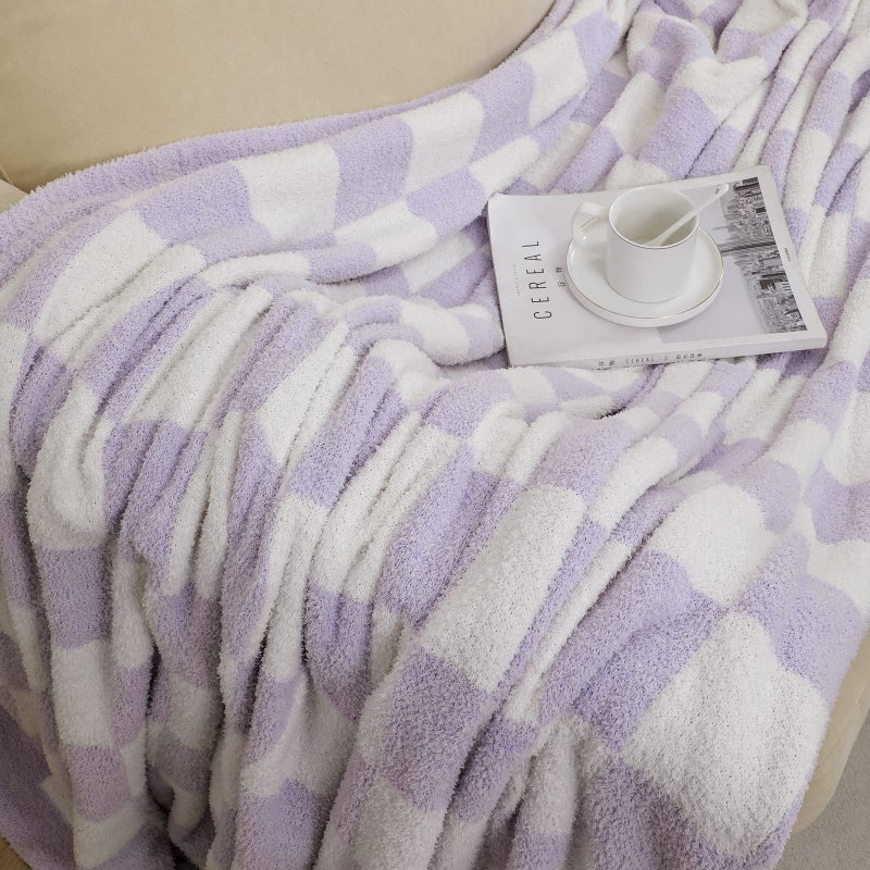 bearberry bearberry Fuzzy Checkerboard Grid Throw Blanket Soft Cozy Warm Microfiber All Season Blanket Decor for Couch Sofa Bed Travel Home (Purple  50''x60'')  - Image 5