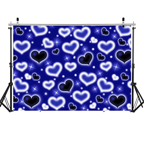 LYCGS 7x5ft Blue Heart Backdrop 90s Backdrops for Photoshoot Valentines Decor Banner Birthday Props X-89 - Image 4