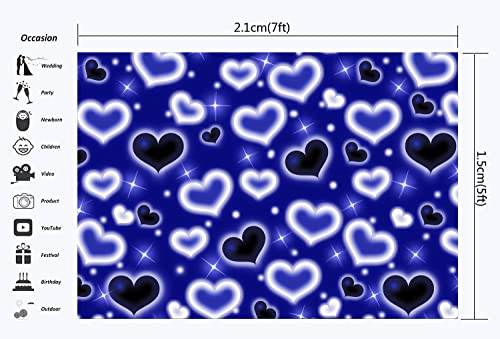 LYCGS 7x5ft Blue Heart Backdrop 90s Backdrops for Photoshoot Valentines Decor Banner Birthday Props X-89 - Image 2