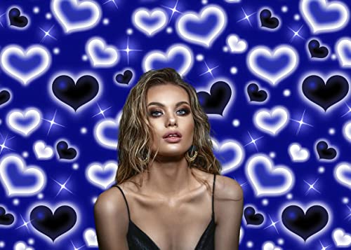 LYCGS 7x5ft Blue Heart Backdrop 90s Backdrops for Photoshoot Valentines Decor Banner Birthday Props X-89 - Image 3