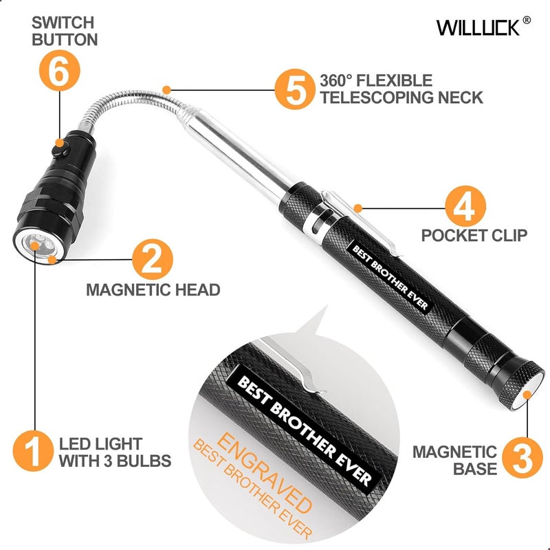 WILLUCK Store Gifts for Brother - Brother Gifts, BEST BROTHER EVER Magnetic Pickup Tool with LED - Brother Birthday Gifts, Brother Gifts from Sister - Christmas Brother Gifts, Fathers Day Brother Gift Ideas - Image 2