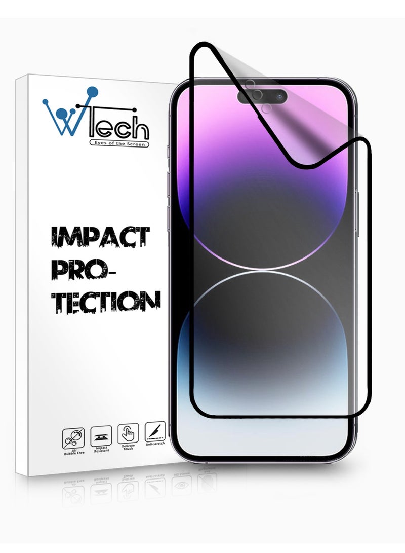 دبليو تيك ابل ايفون 14 برو ماكس 9D نانو سيراميك مضاد لبصمات الأصابع تغطية كاملة واقي شاشة غير لامع مرن (MSCNMN) - شفاف / أسود - Image 1