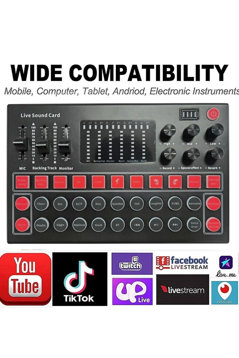 Broadcast Sound Card, 8 Sound Effects 10 Special Effects Noise Cancellation Sound Mixer, for DJ, Singing, Live Streaming  - Image 1