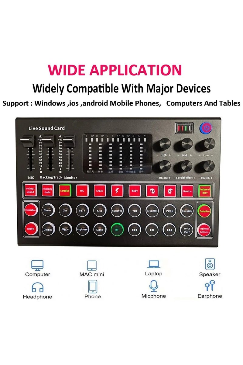 Broadcast Sound Card, 8 Sound Effects 10 Special Effects Noise Cancellation Sound Mixer, for DJ, Singing, Live Streaming  - Image 2