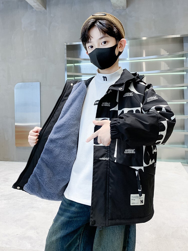 Boys' Cotton-Padded Jacket Winter Arrival Medium And Large Children Boys' Winter Thickened Fleece-Lined Cotton-Padded Jacket Fashionable - Image 2