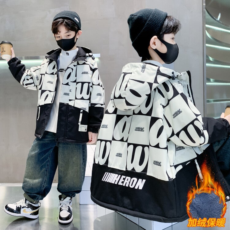 Boys' Cotton-Padded Jacket Winter Arrival Medium And Large Children Boys' Winter Thickened Fleece-Lined Cotton-Padded Jacket Fashionable - Image 1