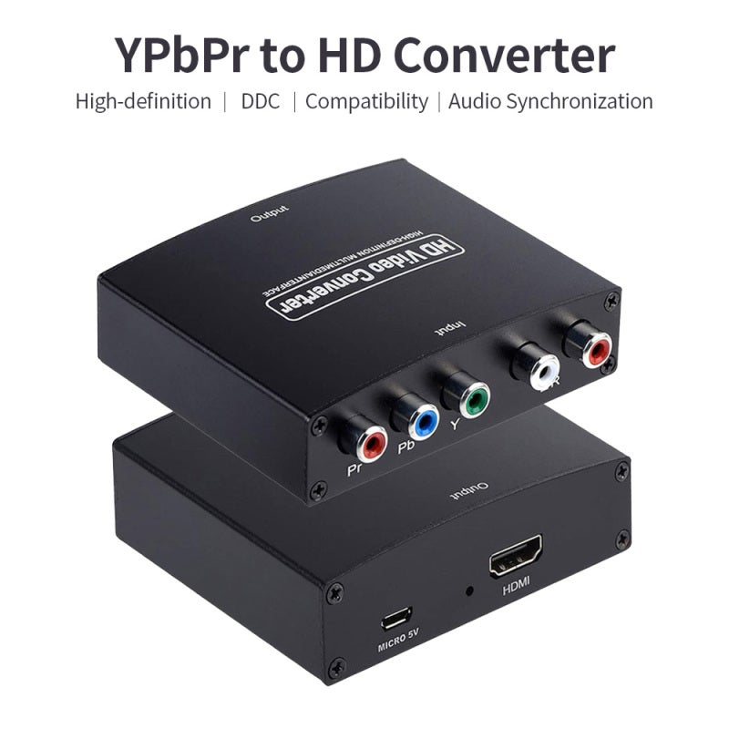 محول YPbPr إلى HD: أسود، ثبات عالي الدقة 1080P، مزامنة الصوت - توافق عالي الوضوح لمصادر HDTV إلى شاشات HD - Image 2
