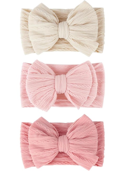 Baby Headbands Set, Soft Nylon Hair Bows for Newborns & Toddlers, Handmade Stretchable Headwraps for Girls, Non-Slip Infant Hair Accessories for Girls 0-24 Months (Three Colors, 3-Pack)