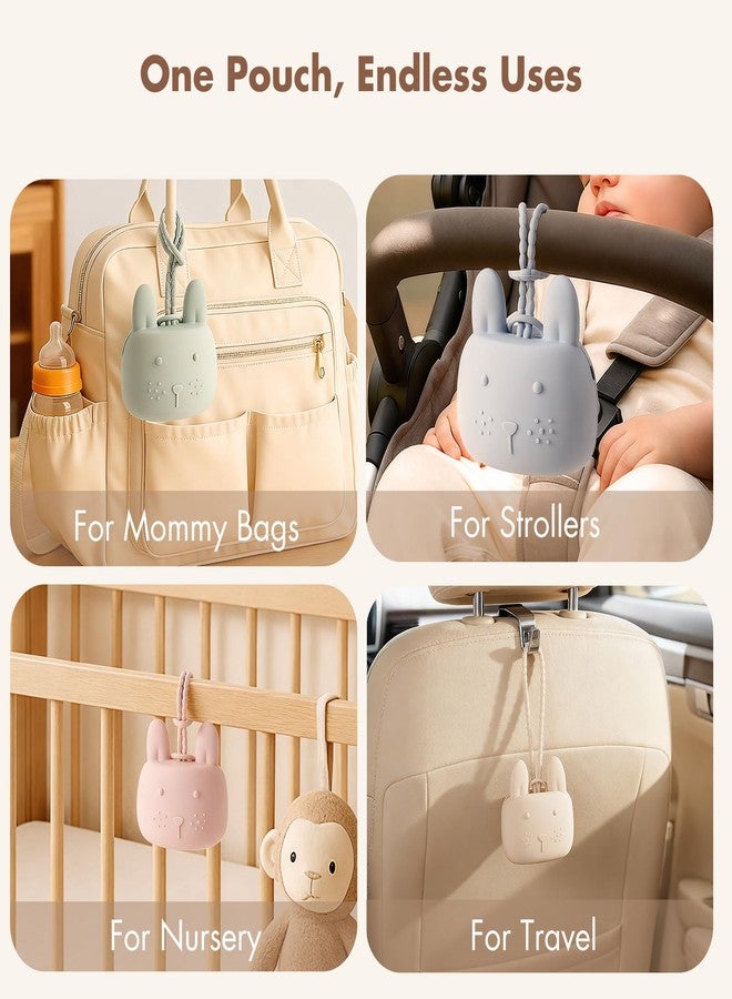 ROCCED Pacifier Holder Case Silicone Bunny Design Pacifiers Pouch with Soft Silicone Strap, Travel Storage for Stroller & Diaper Bag, Pacifier Holder Pouch for Baby, Set of 3 ROCCED-Beige Dusty Green Brown - Image 4