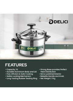 DELICI 11 LiterLiters Aluminum Pressure Cooker Pressure Pot Arabic Cooker Silver-DPC 11A 11 Liter Silver 11 Liter  - Image 4