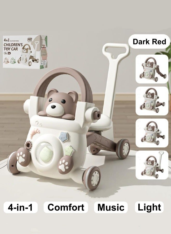 4-In-1 Sit-to-Stand Multi-Functional Baby Walker Turnable Stroller Scooter Trolley Learning Walker Kids Push Walkers Assemble as Cart/Scooter/Motorbike Push Walkers Toys with Music for Toddlers - Image 1